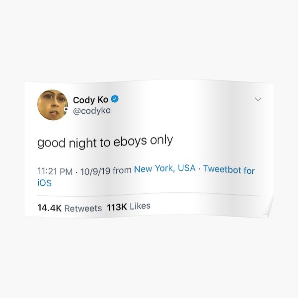 Cody Ko tweet Poster RB1108 product Offical Cody Ko Merch